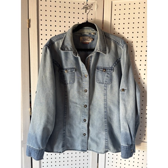 C.E. Schmidt Workwear Fit For Her Button Down Long SLV Denim Shirt Women's 1X - Picture 1 of 5